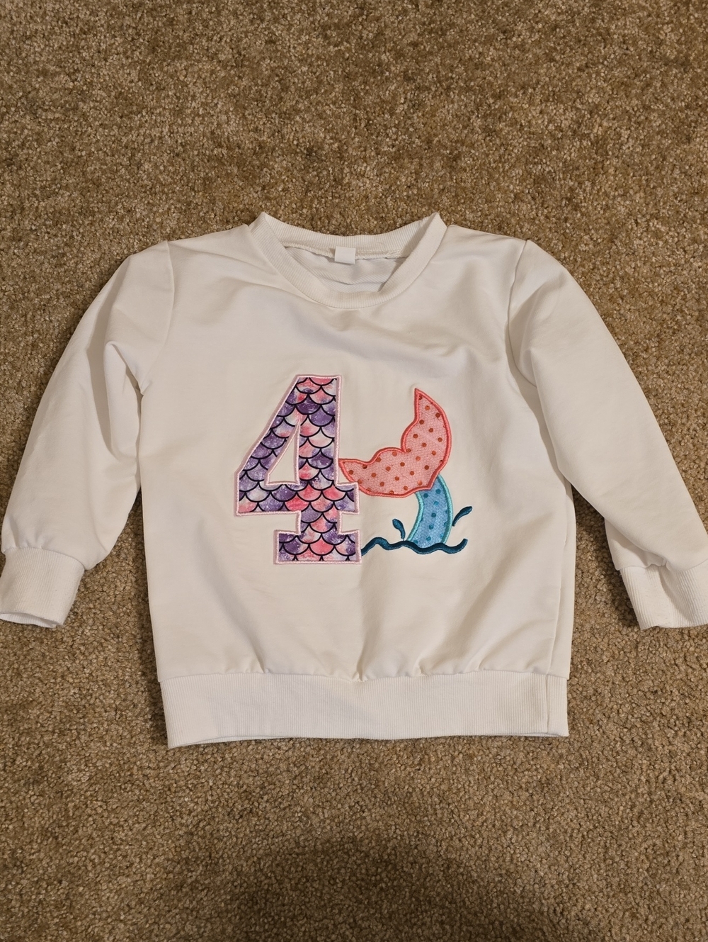 Girls' White Mermaid 4 Appliqué Sweatshirt